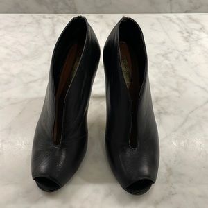 Halogen Black Leather Peep Toe Booties - Size 8.5